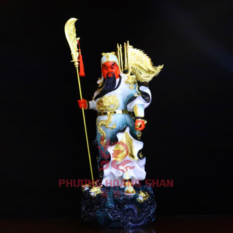 Tượng quan công võ thánh bằng ngọc đá tay vịnh kiếm tại HCM